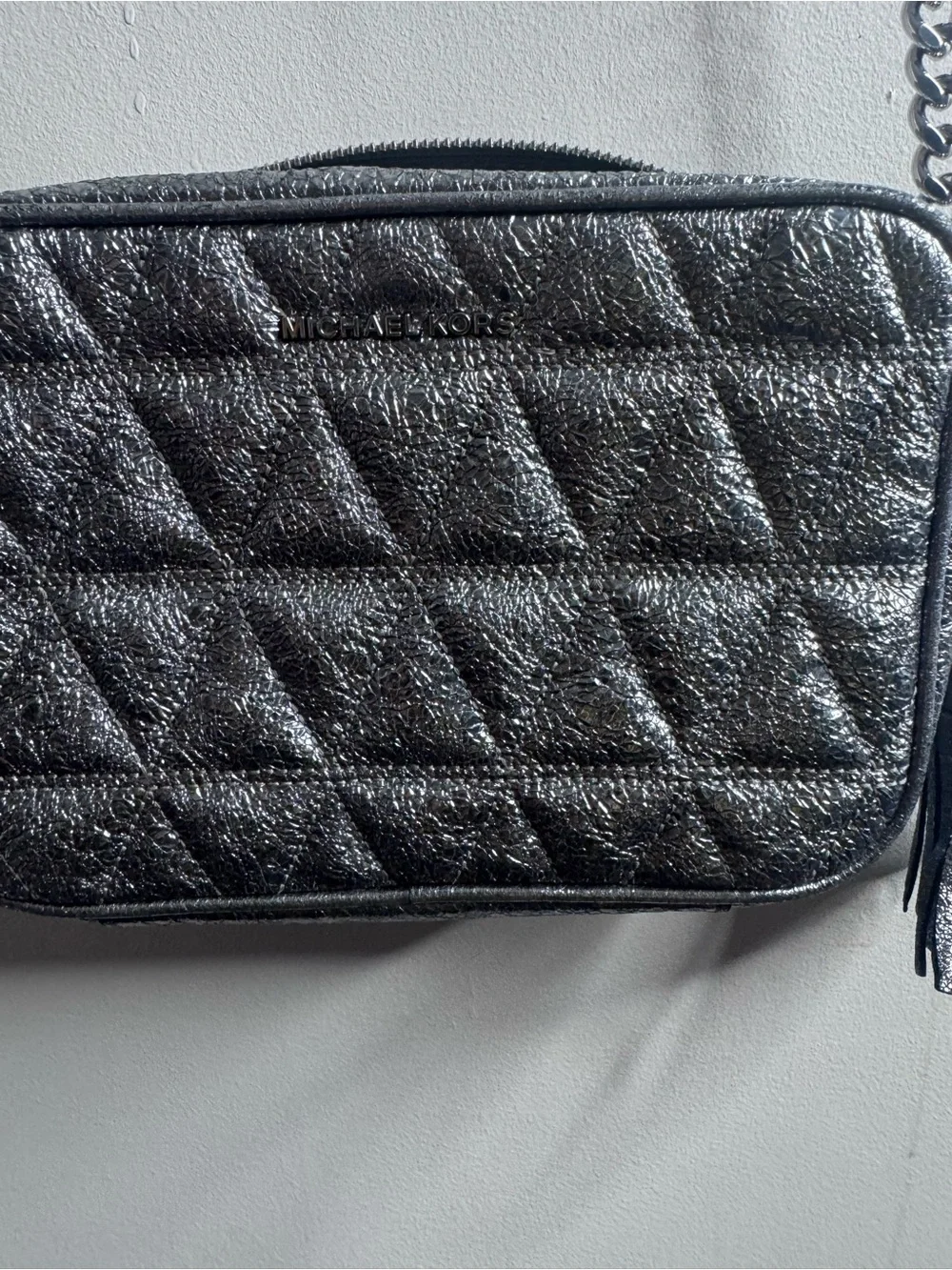 Silver Quilted Michael Kors Metallic Crossbody Bag